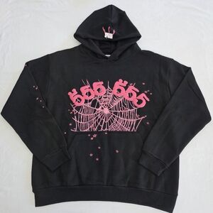 Black Hoodie with Pink Spider Web Design